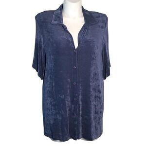 VIKKI VI PLUS SIZE BLUE STRETCH‎ BUTTON UP SHIRT